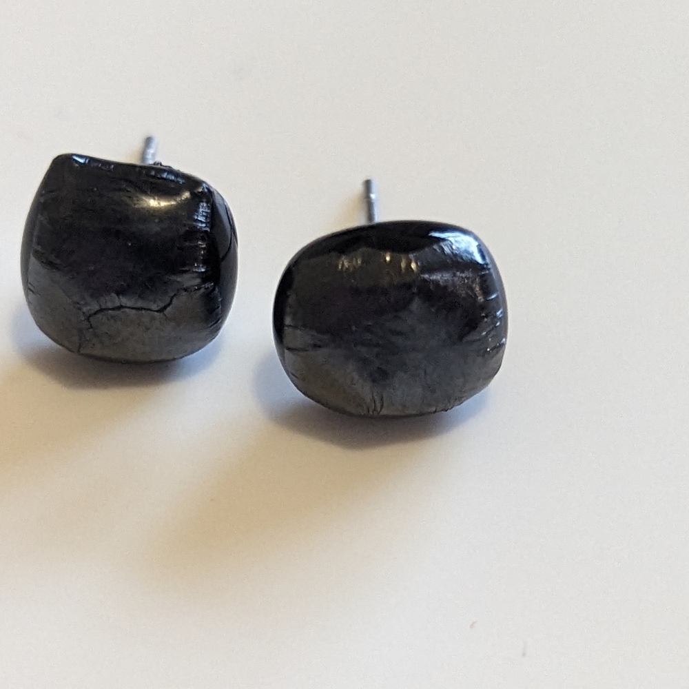 Artisan hand crafted goth vamp fused glass stud earrings nickel free 1 cm wide.